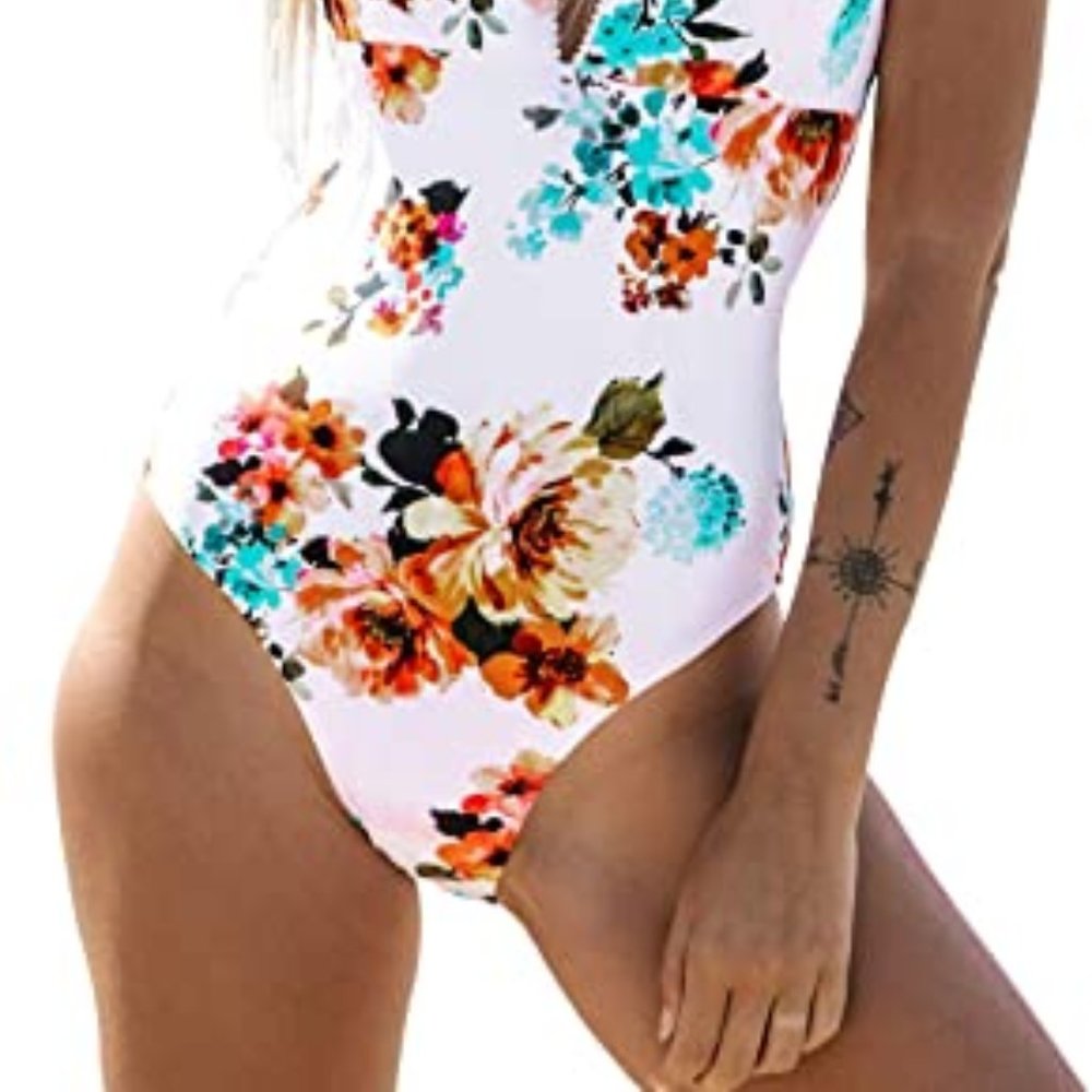 CUPSHE Women's Tie Waist Floral Print 1 pc halter - Picture 3 of 5